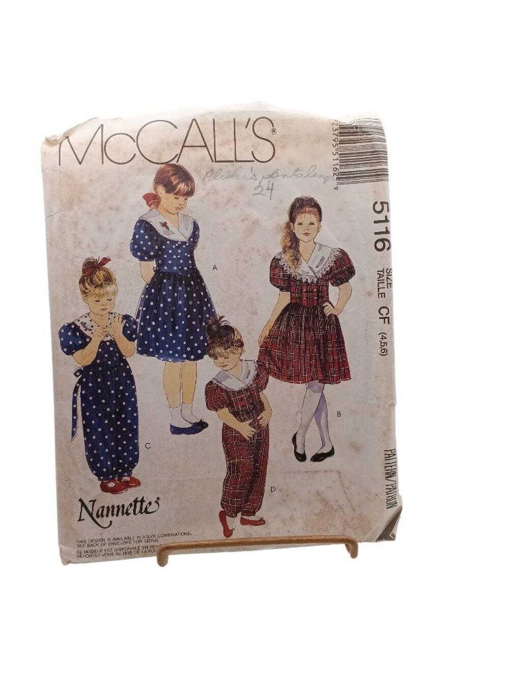 McCalls 5116 Childrens Dress & Jumpsuit Sewing Pattern Size CF 4-5-6 Vintage 198